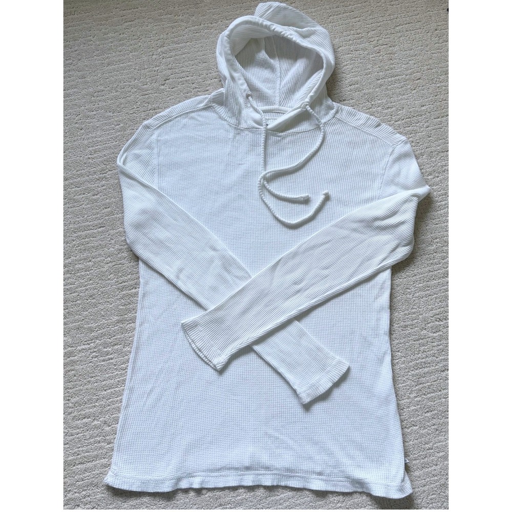 Modern Culture White Waffle Knit Henley Thermal Hoodie 100%‎ Cotton Med